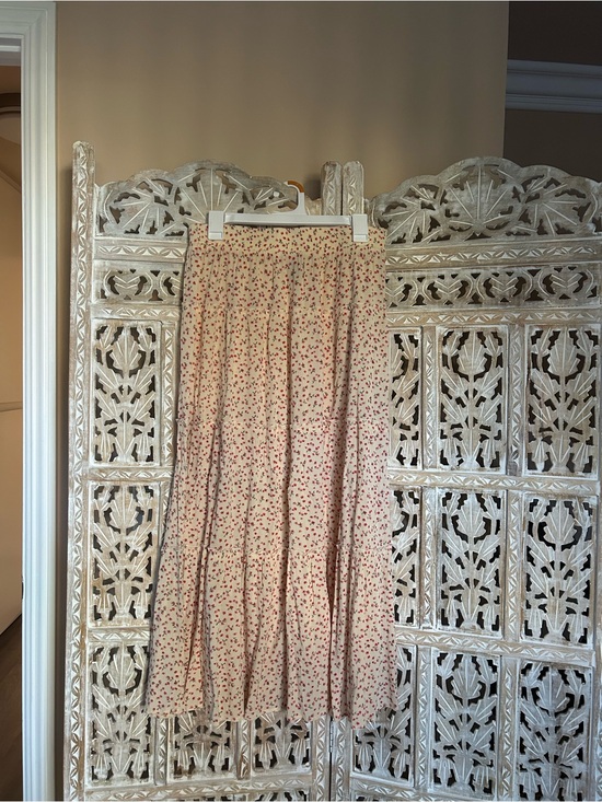Hot Kiss Dresses & Skirts - Cream Tiered Maxi Skirt with Red Floral Print